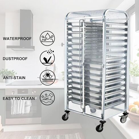 غطاء رف صينية الخبز: غطاء بولي كلوريد الفينيل سميك وشفاف مع 3 سحابات جانبية لـ 20 طبقة من رفوف المخابز التجارية، غطاء حامل خبز مقاوم للماء مقاس 23 بوصة × 28 بوصة × 61 بوصة in Kuwait