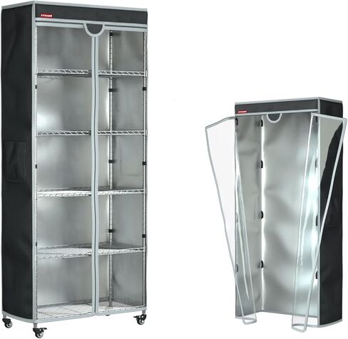 غطاء رفوف سلكي مقاس 32.5 بوصة × 16.5 بوصة × 63 بوصة - غطاء رف أسود مقاوم للماء والغبار مع واجهة شفافة وسحاب لتخزين الخزانة أو المرآب (بدون أرفف) in Kuwait