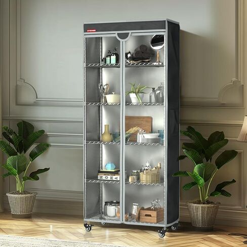 غطاء رفوف سلكي مقاس 32.5 بوصة × 16.5 بوصة × 63 بوصة - غطاء رف أسود مقاوم للماء والغبار مع واجهة شفافة وسحاب لتخزين الخزانة أو المرآب (بدون أرفف) in Kuwait