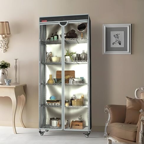 غطاء رفوف سلكي مقاس 32.5 بوصة × 16.5 بوصة × 63 بوصة - غطاء رف أسود مقاوم للماء والغبار مع واجهة شفافة وسحاب لتخزين الخزانة أو المرآب (بدون أرفف) in Kuwait