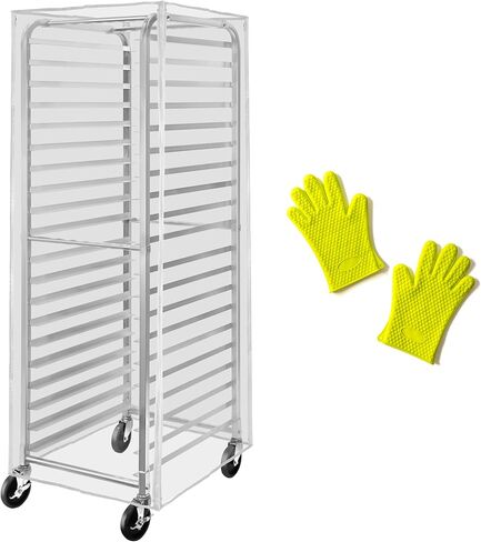 20 Tier Bun Pan Rack Cover, Heavy Duty Clear PVC, Tear Resistant, Reinforced Seams, Cold Crack Resistance -15 Degrees with Silicone Oven Gloves in Saudi Arabia