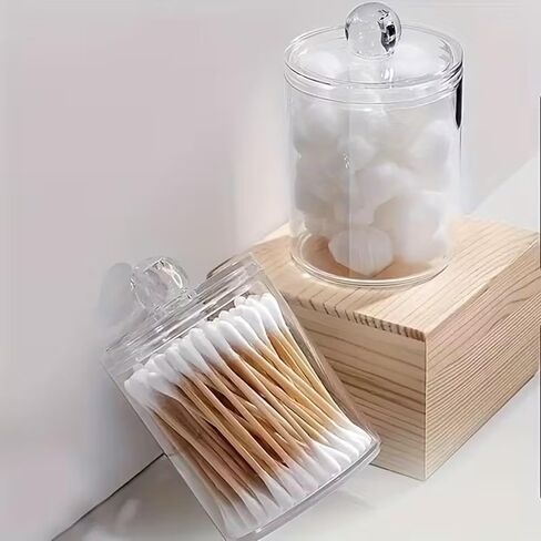 1Pcs Acrylic Transparent Swab Holder With Round Handle Cover, Toothpick Storage Container, Makeup Swab Box in Saudi Arabia