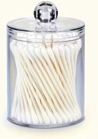 1Pcs Acrylic Transparent Swab Holder With Round Handle Cover, Toothpick Storage Container, Makeup Swab Box in Saudi Arabia