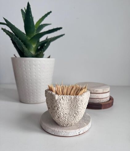 Concrete Toothpick Holder Dispenser with 200 Picks,Toothpick Dispenser for Kitchen Home Restaurant Dining Room Birthday Hostess Thanksgiving Christmas Gift for Friend Family Concrete Decoration in Kuwait