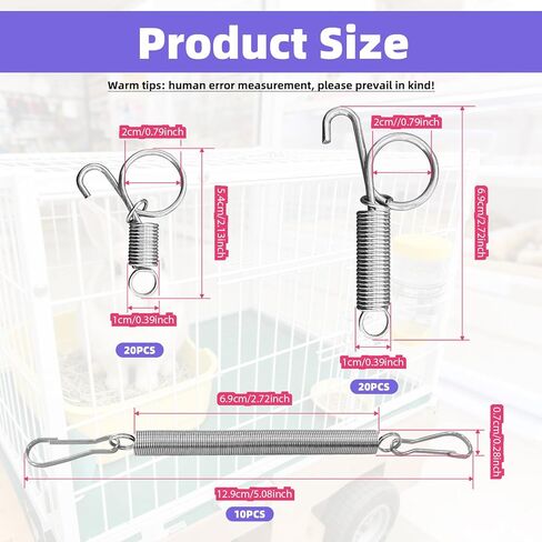 10 Pcs Extension Spring with 2 Clips Hold Small Animals Water Dispenser and 40 PCS Spring Latch for Cages for Fixing Pet Cage Door Rabbit, Wire Cage, Guinea Pig, Squirrel in Kuwait
