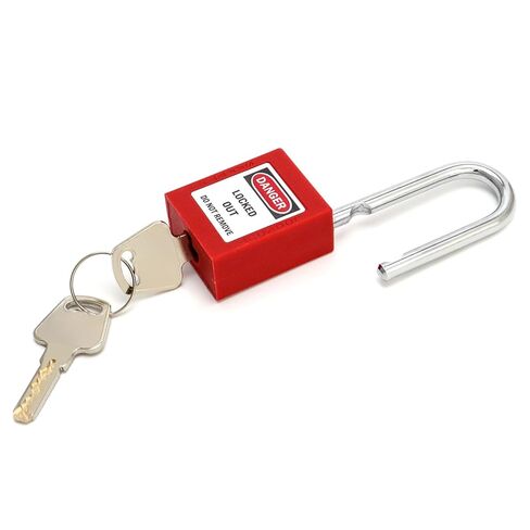QWORK Gate Valve Lockout with Safety Padlock, Impact-Resistant, Waterproof, and Non-Conductive, Red, Fits 1 to 2-1/2 Inch Handles in Kuwait