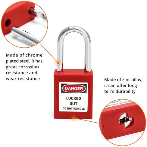 QWORK Gate Valve Lockout with Safety Padlock, Impact-Resistant, Waterproof, and Non-Conductive, Red, Fits 1 to 2-1/2 Inch Handles in Kuwait