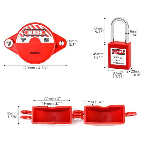 QWORK Gate Valve Lockout with Safety Padlock, Impact-Resistant, Waterproof, and Non-Conductive, Red, Fits 1 to 2-1/2 Inch Handles in Kuwait