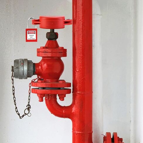 QWORK Gate Valve Lockout with Safety Padlock, Impact-Resistant, Waterproof, and Non-Conductive, Red, Fits 1 to 2-1/2 Inch Handles in Kuwait