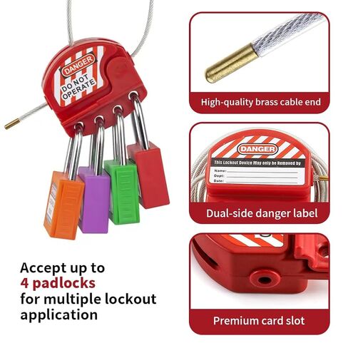 2 Pack Lockout Tagout Cable Lock,6.5ft Length Adjustable Safety Hasp Locks 4 Key Hole Lockout Tag Out 3/16" Diameter Stainless Loto Padlock OSHA Compliant in Kuwait