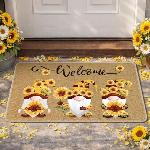 Zhanmai Welcome Mats Door Mat Indoor Entrance Cute Decorative Outdoor Doormats Non Slip Outside Door Mats for Front Spring Rugs, 16" x 28"(Sunflower) in Saudi Arabia