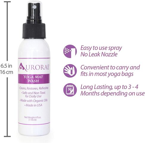 منظف ​​غسول سجادة اليوغا الطبيعي والعضوي من أورورا، 4 أونصة سائلة، آمن، ينظف، يستعيد وينعش. صُنع محليًا في الولايات المتحدة الأمريكية in Kuwait