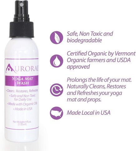 منظف ​​غسول سجادة اليوغا الطبيعي والعضوي من أورورا، 4 أونصة سائلة، آمن، ينظف، يستعيد وينعش. صُنع محليًا في الولايات المتحدة الأمريكية in Kuwait