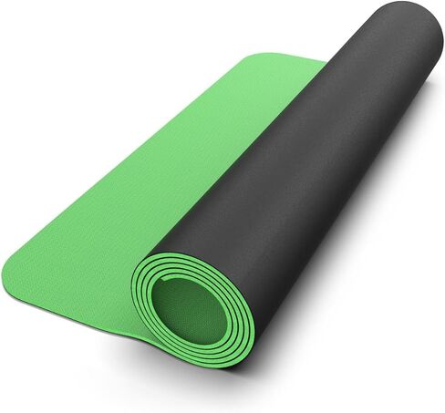 Reversible Yoga Mat - 5mm Thick Dual Sided Non-Slip Exercise Mat Made with 100% Recyclable Natural Rubber Eco-Friendly Fitness Pad for Core Training, HIIT, Pilates & Home Gym 26x71" in Saudi Arabia