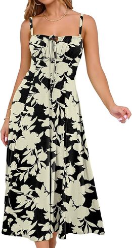 YATHON Women's Summer Midi Corset Boho Dresses Casual Floral Spaghetti Straps Lace Up Dress Flowy Aline Beach Sundress in Saudi Arabia