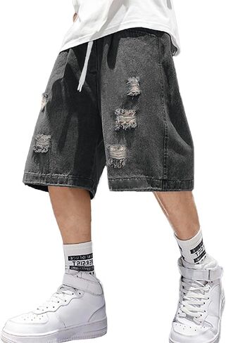 Emmiol Baggy Jean Shorts Men ، Y2K Jorts Cargo الممزق مرنًا ، شورتات الجينز السائبة في صيف الشارع in Kuwait