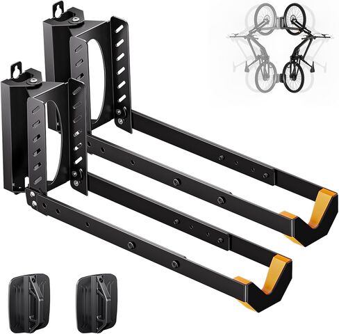 2 حزمة من حامل الدراجة على الحائط، حامل دراجة دوار عمودي غير قابل للرفع لتخزين المرآب والشقة، 4 أحجام قابلة للتعديل شماعة حائط للدراجة تحمل 77 رطل، منظم موفر للمساحة لدراجة الطريق MTB in Kuwait