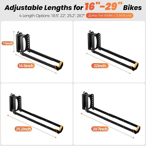 2 حزمة من حامل الدراجة على الحائط، حامل دراجة دوار عمودي غير قابل للرفع لتخزين المرآب والشقة، 4 أحجام قابلة للتعديل شماعة حائط للدراجة تحمل 77 رطل، منظم موفر للمساحة لدراجة الطريق MTB in Kuwait