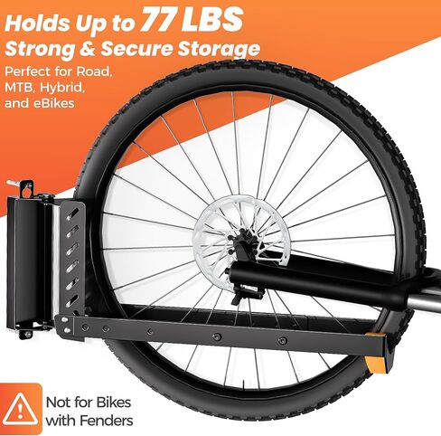2 حزمة من حامل الدراجة على الحائط، حامل دراجة دوار عمودي غير قابل للرفع لتخزين المرآب والشقة، 4 أحجام قابلة للتعديل شماعة حائط للدراجة تحمل 77 رطل، منظم موفر للمساحة لدراجة الطريق MTB in Kuwait