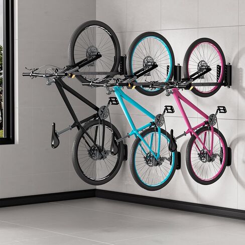 2 حزمة من حامل الدراجة على الحائط، حامل دراجة دوار عمودي غير قابل للرفع لتخزين المرآب والشقة، 4 أحجام قابلة للتعديل شماعة حائط للدراجة تحمل 77 رطل، منظم موفر للمساحة لدراجة الطريق MTB in Kuwait