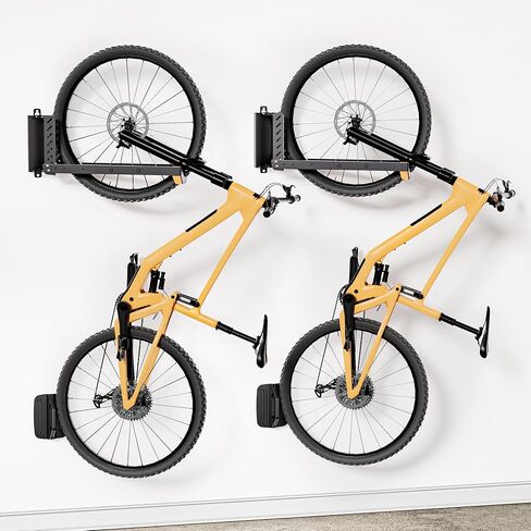 2 حزمة من حامل الدراجة على الحائط، حامل دراجة دوار عمودي غير قابل للرفع لتخزين المرآب والشقة، 4 أحجام قابلة للتعديل شماعة حائط للدراجة تحمل 77 رطل، منظم موفر للمساحة لدراجة الطريق MTB in Kuwait
