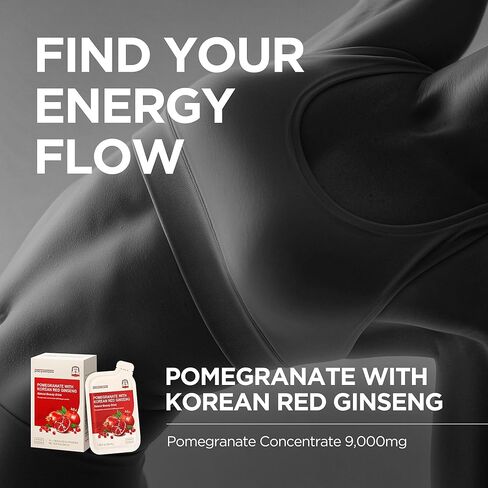 JUNG KWAN JANG Pomegranate with Korean Red Ginseng - Vegan Red Panax Ginseng Liquid Energy Drink with Natural Sweetness from Agave & Grape Extracts - No Caffeine, Non-GMO (20 Pouches, 1.69 fl oz) in Kuwait