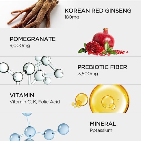 JUNG KWAN JANG Pomegranate with Korean Red Ginseng - Vegan Red Panax Ginseng Liquid Energy Drink with Natural Sweetness from Agave & Grape Extracts - No Caffeine, Non-GMO (20 Pouches, 1.69 fl oz) in Kuwait