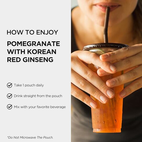 JUNG KWAN JANG Pomegranate with Korean Red Ginseng - Vegan Red Panax Ginseng Liquid Energy Drink with Natural Sweetness from Agave & Grape Extracts - No Caffeine, Non-GMO (20 Pouches, 1.69 fl oz) in Kuwait