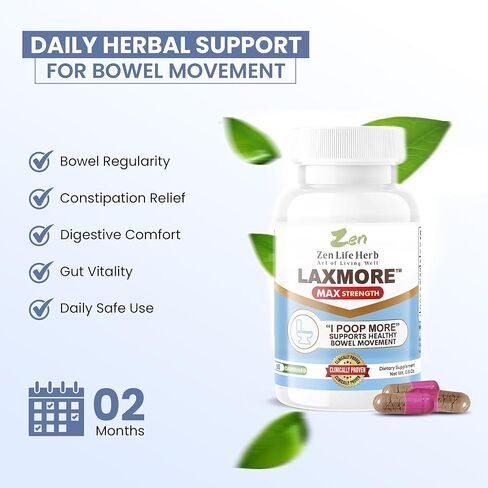 ZEN LIFE HERB LAXMORE I Poop More Max Strength 100% Natural Plant-Based Supplement (60 Capsules) in Kuwait