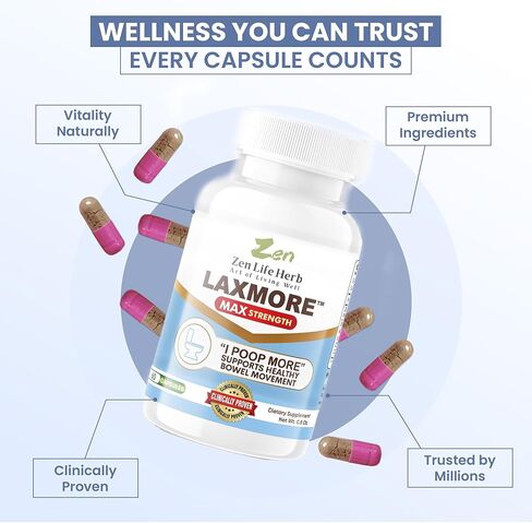 ZEN LIFE HERB LAXMORE I Poop More Max Strength 100% Natural Plant-Based Supplement (60 Capsules) in Kuwait