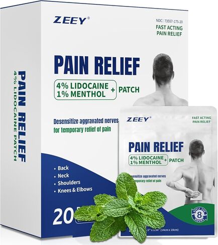 ZEEY 4% Lidocaine Pain Relief Patches, with 1% Menthol Maximum Strength OTC, for Back, Knee, Neck, Shoulders, Joints, Muscle Soreness, Fast Acting, Long Lasting, Large Gel Patch, 5.5" x 3.94", 20Ct in Saudi Arabia