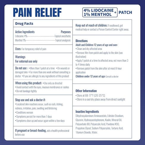 ZEEY 4% Lidocaine Pain Relief Patches, with 1% Menthol Maximum Strength OTC, for Back, Knee, Neck, Shoulders, Joints, Muscle Soreness, Fast Acting, Long Lasting, Large Gel Patch, 5.5" x 3.94", 20Ct in Saudi Arabia