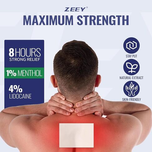 ZEEY 4% Lidocaine Pain Relief Patches, with 1% Menthol Maximum Strength OTC, for Back, Knee, Neck, Shoulders, Joints, Muscle Soreness, Fast Acting, Long Lasting, Large Gel Patch, 5.5" x 3.94", 20Ct in Saudi Arabia