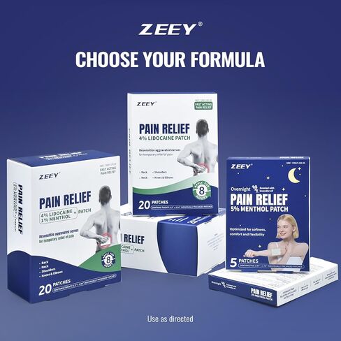ZEEY 4% Lidocaine Pain Relief Patches, with 1% Menthol Maximum Strength OTC, for Back, Knee, Neck, Shoulders, Joints, Muscle Soreness, Fast Acting, Long Lasting, Large Gel Patch, 5.5" x 3.94", 20Ct in Saudi Arabia