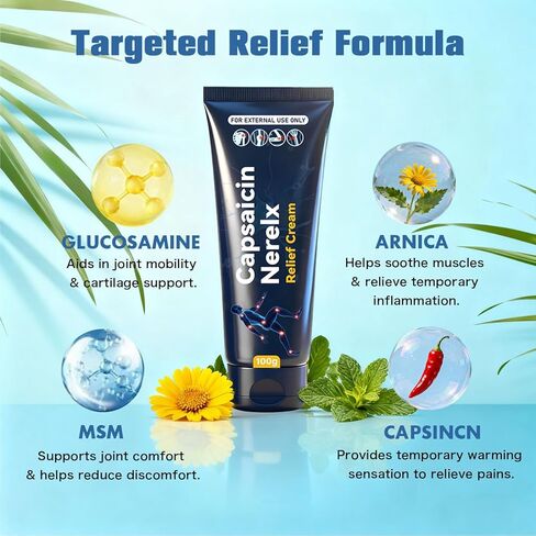 Capsaicin Nerex Relief Cream with Arnica, Menthol, MSM and Glucosamine for Body Joint Areas, Feet, Hands, Legs, Muscles, Joints, and Waist, 100g (1PACKS) in Saudi Arabia