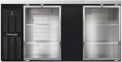 Continental Refrigerator BBC69-GD Two Section Glass Door Refrigerated Back Bar Cooler, 69" W x 34-3/4"H, Black Exterior in Kuwait