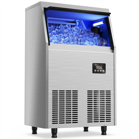 Coolski Commercial Ice Maker, 200LBS/24H Ice Maker Machine with 35lbs Storage Capacity, 45 Ice Cubes in 12-15 Minutes, LED Digital Display, Freestanding Ice Machine for Home/Restaurant/Cafe/Bar in Kuwait
