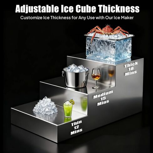 Coolski Commercial Ice Maker, 200LBS/24H Ice Maker Machine with 35lbs Storage Capacity, 45 Ice Cubes in 12-15 Minutes, LED Digital Display, Freestanding Ice Machine for Home/Restaurant/Cafe/Bar in Kuwait