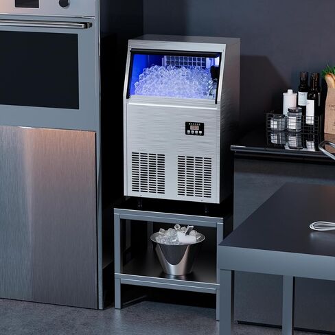 Coolski Commercial Ice Maker, 200LBS/24H Ice Maker Machine with 35lbs Storage Capacity, 45 Ice Cubes in 12-15 Minutes, LED Digital Display, Freestanding Ice Machine for Home/Restaurant/Cafe/Bar in Kuwait