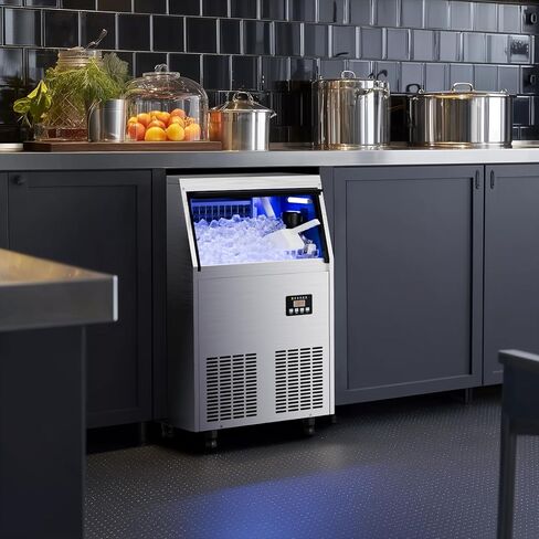 Coolski Commercial Ice Maker, 200LBS/24H Ice Maker Machine with 35lbs Storage Capacity, 45 Ice Cubes in 12-15 Minutes, LED Digital Display, Freestanding Ice Machine for Home/Restaurant/Cafe/Bar in Kuwait