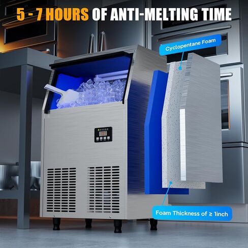 Coolski Commercial Ice Maker, 200LBS/24H Ice Maker Machine with 35lbs Storage Capacity, 45 Ice Cubes in 12-15 Minutes, LED Digital Display, Freestanding Ice Machine for Home/Restaurant/Cafe/Bar in Kuwait