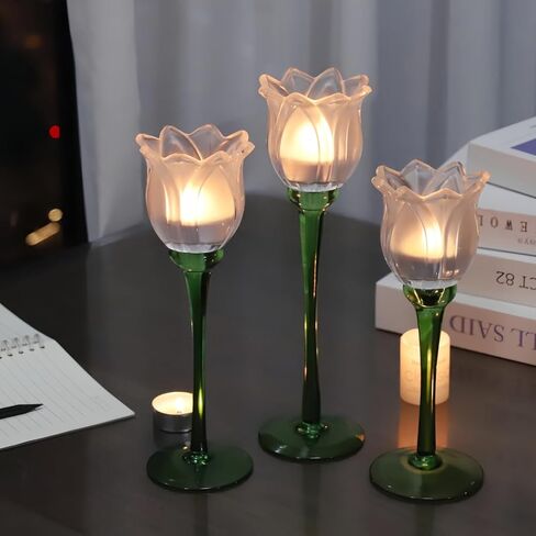 Voho Purple Tulip Tealight Candle Holder لهدايا عيد الفصح ، Tulips Lights Lights Holder Decor لعيد ميلاد الحفلات ، حامل شمعة طويل القامة لزخارف عيد الشكر في عيد الهالوين (مجموعة 3) in Kuwait