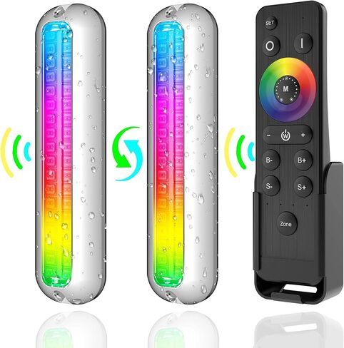 HUSUKU GT1 (2.0) Boat RGB LED Lights Underwater Marine Color Light Kit, SUS316, 2000LM 36LED 12V~24V IP68 Waterproof, Wireless Grouping and Control Auto Sync, for Yacht Boat Dock Deck Fishing Light in Kuwait