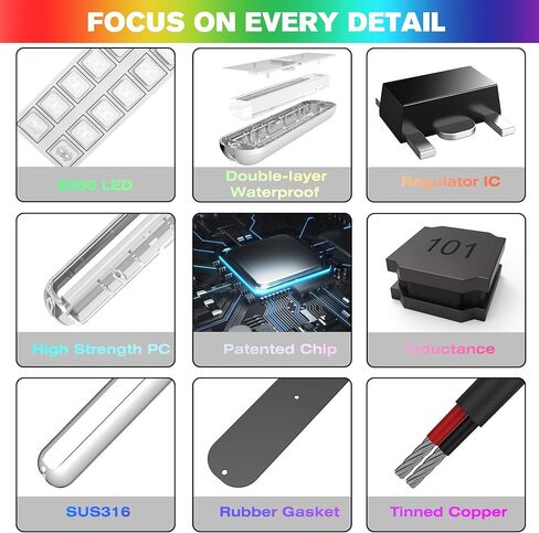 HUSUKU GT1 (2.0) Boat RGB LED Lights Underwater Marine Color Light Kit, SUS316, 2000LM 36LED 12V~24V IP68 Waterproof, Wireless Grouping and Control Auto Sync, for Yacht Boat Dock Deck Fishing Light in Kuwait