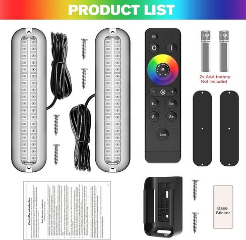 HUSUKU GT1 (2.0) Boat RGB LED Lights Underwater Marine Color Light Kit, SUS316, 2000LM 36LED 12V~24V IP68 Waterproof, Wireless Grouping and Control Auto Sync, for Yacht Boat Dock Deck Fishing Light in Kuwait