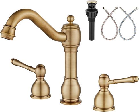 Aolemi 8 بوصة واسعة النطاق بالوعة الحمام صنبور 3 حفرة سطح جبل الغرور حوض خلاط صنبور مع المنبثقة استنزاف الجمعية العتيقة النحاس مقبض رافعة مزدوجة in Kuwait