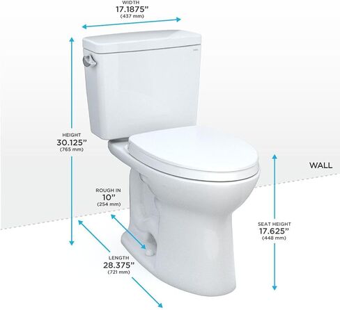 TOTO® Drake® مرحاض من قطعتين ممدود بارتفاع عالمي 1.28 GPF TORNADO FLUSH ® مزود بمقعد خشن مقاس 10 بوصات وCEFIONTECT® وSoftClose® وWASHLET®+ جاهز، قطن أبيض - MS776124CEFG.10#01 in Saudi Arabia