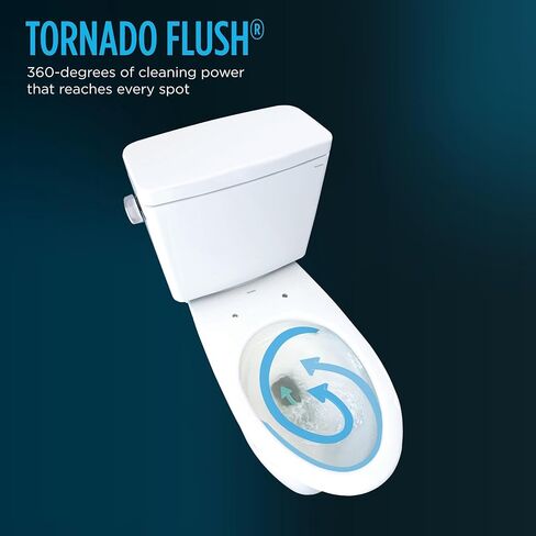 TOTO® Drake® مرحاض من قطعتين ممدود بارتفاع عالمي 1.28 GPF TORNADO FLUSH ® مزود بمقعد خشن مقاس 10 بوصات وCEFIONTECT® وSoftClose® وWASHLET®+ جاهز، قطن أبيض - MS776124CEFG.10#01 in Saudi Arabia