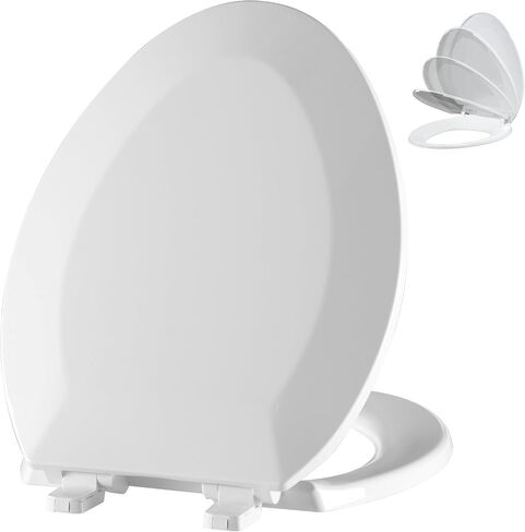 Angol Shiold Elongated Toilet Seat - Slow Close Hinges, Ergonomic Design with Grip-Tight Bumpers, Safe Easy-Clean PP Material (White, 18.5" Elongated) in Saudi Arabia