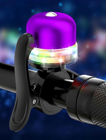 Bike Bell for Kids & Adults, Light up Bike Accessories Adjustable with Ferrules Fit for 0.74-1.25in(19-31.8mm) Bicycle Handlebars, Aluminum Made & Crisp Sound for Mountain Dirt Road Bike Ebike(Purple) in Kuwait